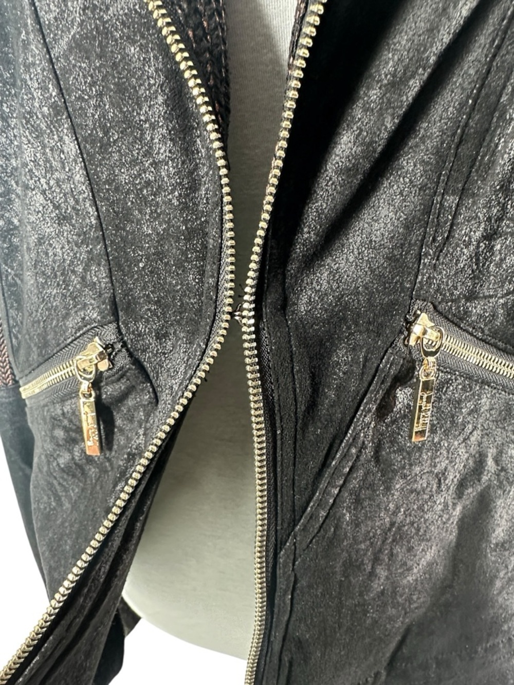 Joseph Ribkoff Two-tone Moto Jacket Style vegan leather eyelet closure sz lg - Picture 6 of 9